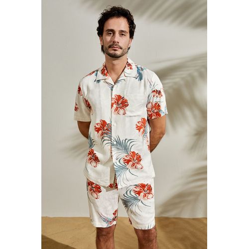 Lilysilk Chemise Soie Homme Motif D'hibiscus En Fleurs Avec Feuilles Inspirées Des Palmiers Soie De Haute Qualité Imprimé D¿Hibiscus S