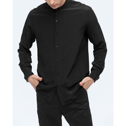 Lilysilk Chemise Noir Soie Homme Noir Col Montant, Poignets Ronds 100% Soie Naturelle Léger Et Résistant Aux Rides Chemise Xl