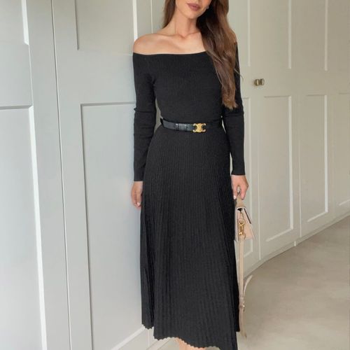 Lilysilk Robe Silhouette Épaules Dénudées Maille De Soie Filée Noir