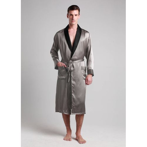 Lilysilk Robe De Chambre Soie Homme Gris Foncé Col Croisé, Deux Poches Devant 100% Soie Pure Léger Et Résistant Aux Rides Robe De Chambre S