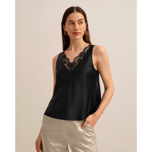 Lilysilk Débardeur Soie, V-Cou Avec Dentelle, Ultra-Douce Et Luxueuse, Soie De Mûrier, Sans Produits Chimiques Nocifs
