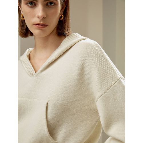 Lilysilk Sweats À Capuche Pour Femmes Poignets Et Ourlets Côtelés Luxueux De Laine Sophistiqué Et Élégant Texture Luxueuse Blanc Xs