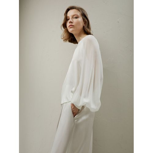 Lilysilk Blouse En Soie Femme Blanc Manches Raglan Et Longues Ballon Style À La Fois Élégant Et Glamour À La Fois Douceur Et Élasticité Xl