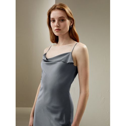 Lilysilk Robe En Soie Chic Gris Carbone Dessin Superposé Sur L'ourlet De La Jupe 100% Soie Pure Sans Produits Chimiques Nocifs 42