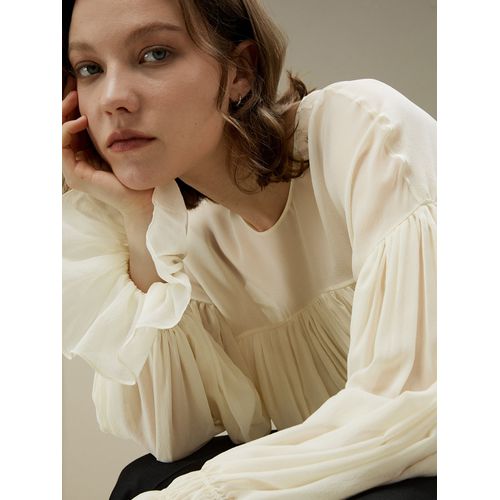Lilysilk Chemisier Soie Femme Crème Top À Volants, Manches À Volants 100% Soie Pure Facilement Compléter Différentes Formes De Corps M