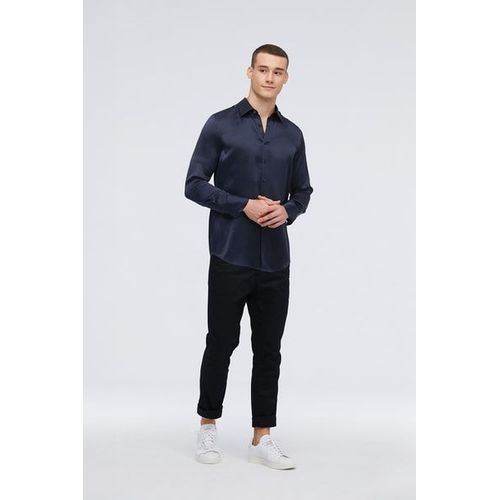 Lilysilk Chemise Homme En Soie Bleu Marine Manches Longues, Coupe Régulière 100% Soie De Haute Qualité Convient À Toutes Les Saisons Xs
