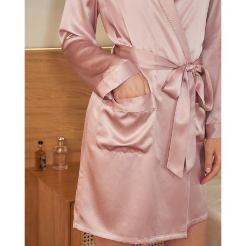Lilysilk Peignoir Kimono Femme En Soie Rose Pastel Manches Longues, Peignoir Court 100% Soie Pure Maintient L'hydratation Pour Mieux Dormir S