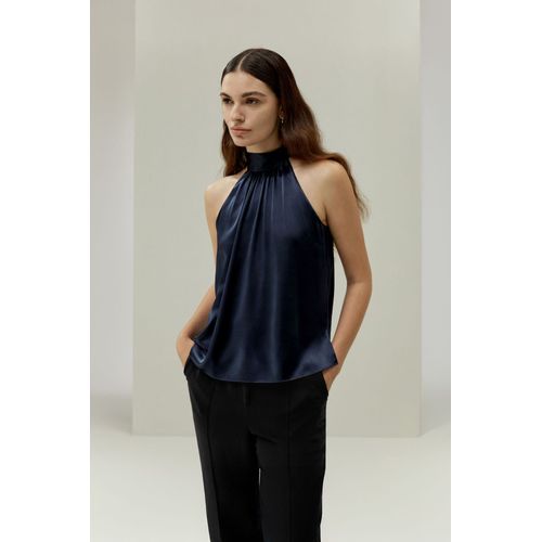 Lilysilk Top Sans Manches Cravate Dos Nu Sans Manches Pure Soie Simple Et Classique Doux Pour La Peau, Confortable Et Durable Bleu Marine Xl