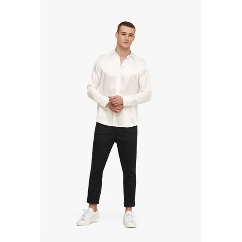 Lilysilk Chemise En Soie Homme Blanc Manches Longues, Coupe Régulière 100% Soie De Haute Qualité Élégance Intemporelle Et Style Sophistiqué Xs