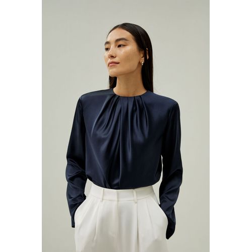 Lilysilk Top Soie Femme Doux Et Respirant Soie De Haute Qualité Confortable Brillant Lisse Doux Simple Et Classique Bleu Marine L