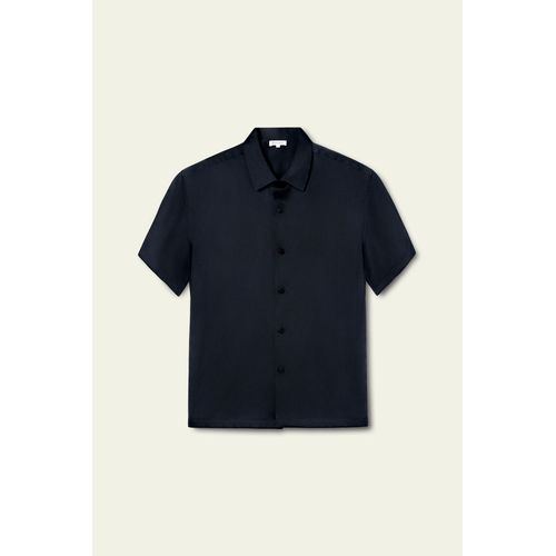 Lilysilk Chemise Homme Soie À Manches Courtes 100% Soie Confortable Brillant Lisse Doux Coupe Naturelle Bleu Minuit Xs