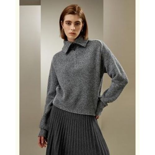 Lilysilk Pull En Cachemire À Demi-Zip Et Côtelé 100% Cachemire Vêtements D'extérieur Pour L'automne Sophistiqué Et Élégant Gris Mixte M