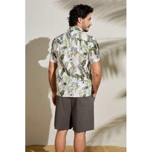 Lilysilk Chemise En Soie Homme Technique De Tissage Jacquard Jacquard De Soie Élastique Imprimé Palmiers Tropicaux Xs