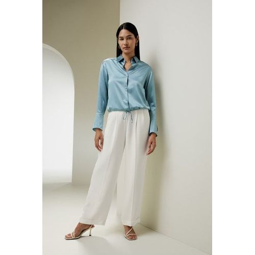 Lilysilk Blouse Soie Bleu Vapeur Volants À L'ourlet Et Aux Manches 100% Soie Pure Parfait Pour Le Travail Et Les Vacances S