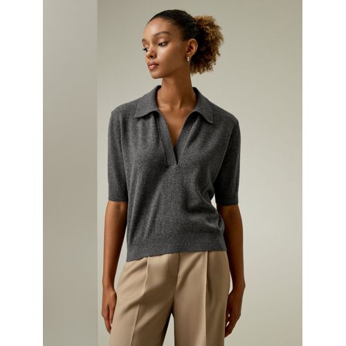 Lilysilk Pull En Cachemire Gris Moyen Col Polo Col V Sans Boutons 100% Bébé Cachemire Convient À Toutes Les Saisons Xl