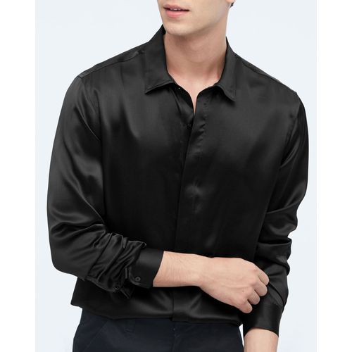 Lilysilk Chemise Classique En Soie À Manches Longues Pour Hommes Noir Xl