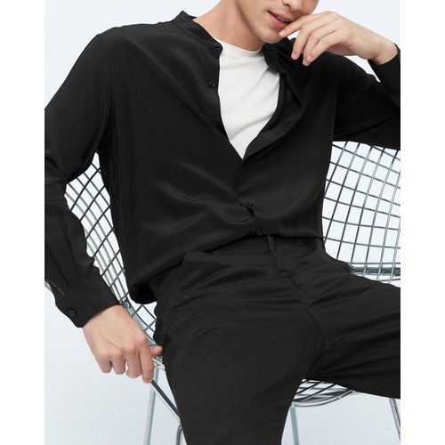 Lilysilk Chemise Soie Noire Homme Noir Col Montant, Manches Longues 100% Soie Pure Sans Produits Chimiques Nocifs Chemise M