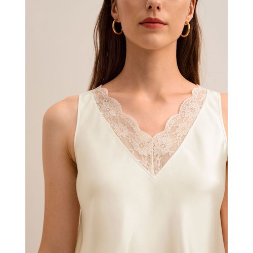 Lilysilk Débardeur Soie, V-Cou Avec Dentelle, Ultra-Douce Et Luxueuse, Soie De Mûrier, Sans Produits Chimiques Nocifs
