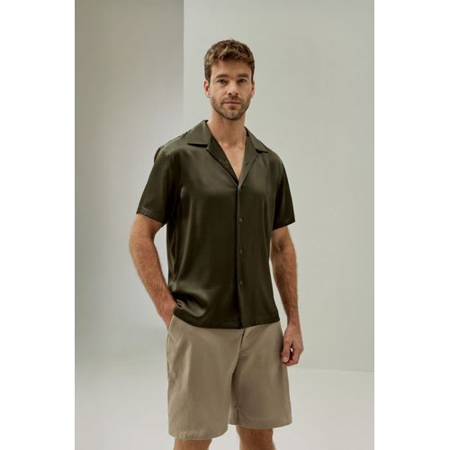 Lilysilk Chemise Soie Homme Col À Revers Soie De Haute Qualité Doux Pour La Peau Et Respirant Olive Foncée Xl