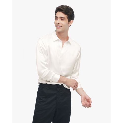 Lilysilk Chemise 100 Soie Homme Blanc Naturel Bouton En Nacre, Design De Patte Dissimulée 100% Soie Pure Sûr Et Non Toxique Chemise M