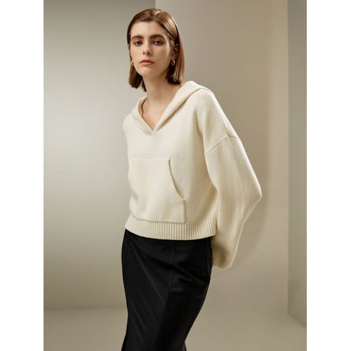 Lilysilk Sweat À Capuche Court Manches Tombantes Laine-Cachemire Les Essentiels De La Garde-Robe Doux Pour La Peau, Confortable Et Durable Blanc L
