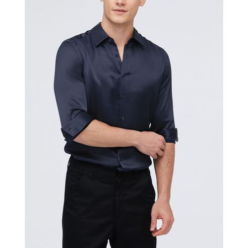 Lilysilk Chemisier En Soie Homme France Chemise De Base Pour Homme En Soie De Mûrier 22 Mm Bleu Marine