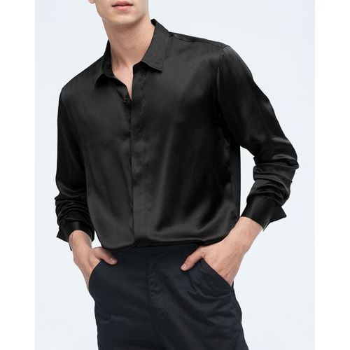 Lilysilk Chemise Classique En Soie À Manches Longues Pour Hommes Noir M