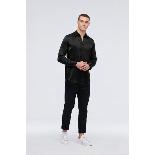Lilysilk Chemise Homme Soie Noir Manches Longues, Coupe Régulière 100% Soie Naturelle Une Touche D'élégance Dans Votre Vie Xs