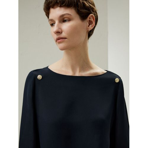 Lilysilk Top Soie Femme Bleu Manches Trois Quarts Et Col Bateau 100% Soie Pure Une Touche D'élégance Dans Votre Vie 38