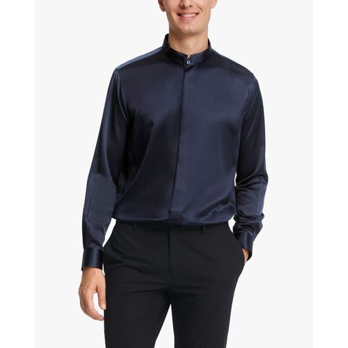 Lilysilk Chemise Homme En Soie Bleu Marine Boutons Cachés, Coupe Régulière 100% Soie Naturelle Super Doux Résistant Aux Rides Xxl