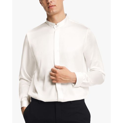 Lilysilk Chemise 100 Soie Homme Blanc Naturel Col Montant, Boutons Cachés 100% Soie Super Doux Résistant Aux Rides Chemise Xxl