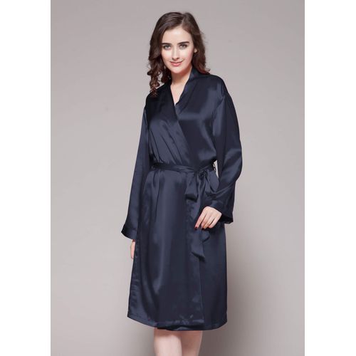 Lilysilk Kimono Soie Femme Nuit Bleu Marine Shawl Collar, Banded Cuffs 100% Soie Naturellement Antibactérien L