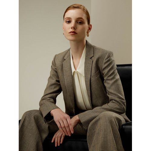 Lilysilk Veste Soie Femme Brun Cendré Col À Revers, Ajusté À La Taille Mélange Soie-Laine Une Touche D'élégance Dans Votre Vie 46