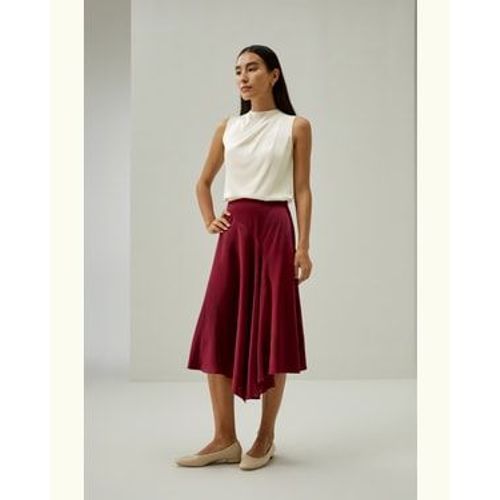 Lilysilk Jupe En Soie Mi Longue Décoration Coupe Courbe Soie De Mûrier Texture Luxueuse Un Confort Inégalé Rouge Cerise 36