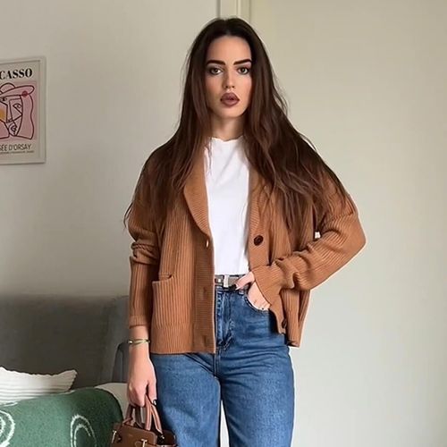 Lilysilk Cardigan Femme Long Caramel Gilet À Col Châle Signature Laine Et De Cachemire Doux Et Chauds Choix Idéal Pour Une Journée De Farniente M