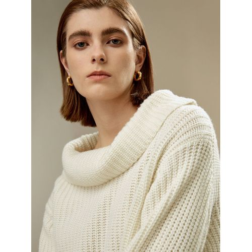 Lilysilk Pull Laine Femme Large Col Roulé Sens Du Style Prononcé Laine Mérinos Sophistiqué Et Élégant Douceur Contre La Peau Blanc Xs