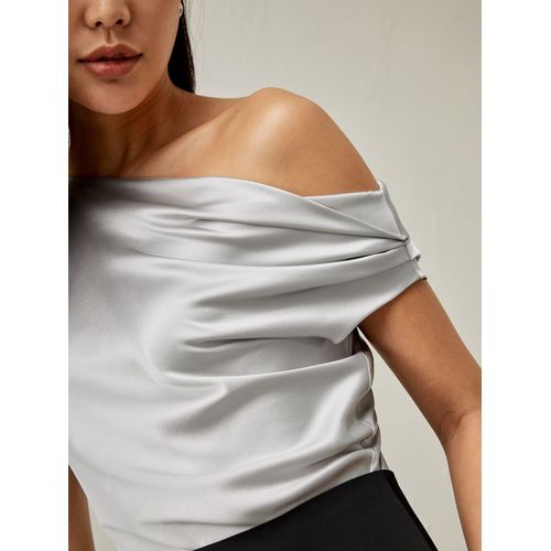 Lilysilk Haut Soie Femme Gris Argenté Top À Une Épaule, Collier Bénitier 100 % Soie Charmeuse Sans Produits Chimiques Nocifs 38