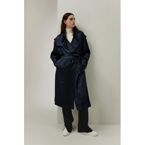 Lilysilk Trench-Coat En Soie Haut De Gamme Femme Poignets De Ceinture Soie De Haute Qualité Sophistiqué Et Élégant Bleu Minuit M
