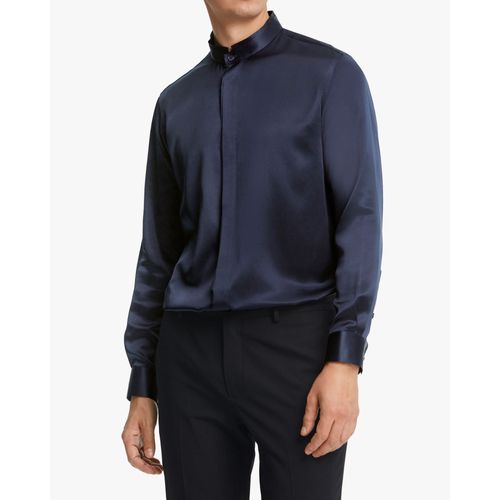 Lilysilk Chemise Soie Homme Bleu Marine Boutons Cachés, Coupe Régulière 100% Soie De Mûrier Naturellement Antibactérien Chemise S