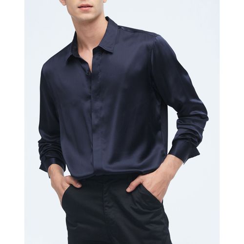 Lilysilk Chemise Classique En Soie À Manches Longues Pour Hommes Bleu Marine S