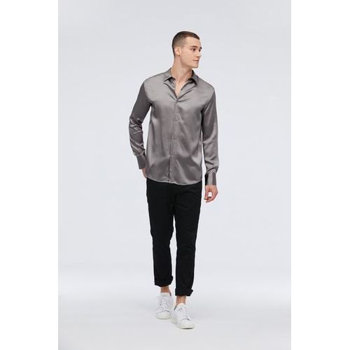 Lilysilk Chemise Soie Homme Luxe Gris Foncé Manches Longues, Coupe Régulière 100% Soie Pure Doux Pour La Peau Et Respirant Xs
