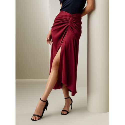 Lilysilk Jupe Soie Rouge Avec Détails Froncés Sur Le Devant 100% Soie Pure Un Toucher Incroyablement Doux Et Confortable 44