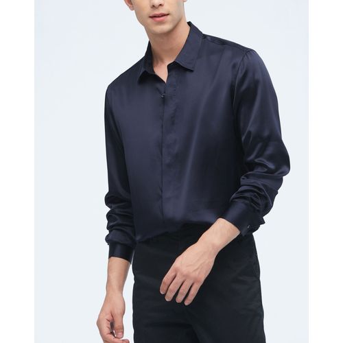 Lilysilk Chemise Classique En Soie À Manches Longues Pour Hommes Bleu Marine L