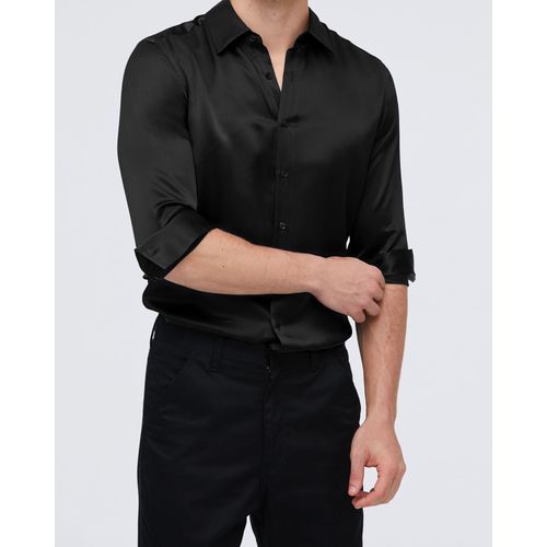 Lilysilk Chemise En Soie Noir Homme Noir Fermeture Boutonnée, Manches Longues 100% Soie Régulation De La Température Chemise S