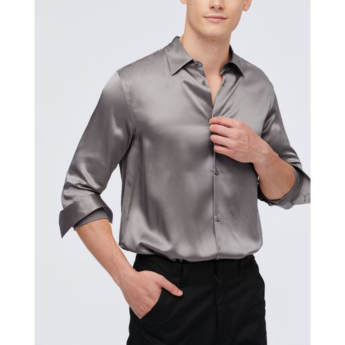 Lilysilk Chemisier En Soie Homme France Chemise De Base Pour Homme En Soie De Mûrier 22 Mm Gris Foncé
