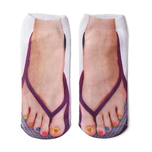 Chaussettes basses drôles, pantoufles 3d imprimées de porc, bas violets