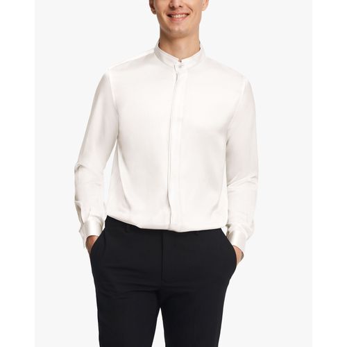 Lilysilk Chemise Soie Blanche Homme Blanc Naturel Col Montant, Boutons Cachés 100% Soie Pure Naturellement Antibactérien Chemise S