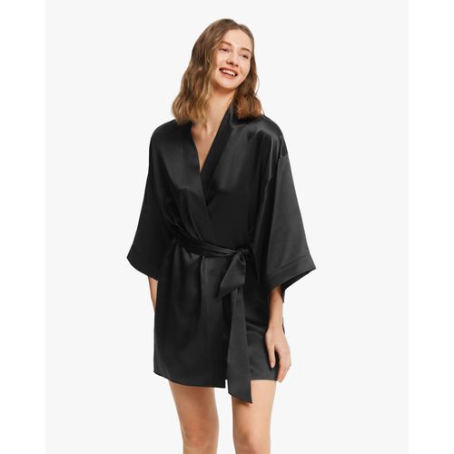 Lilysilk Kimono Soie Femme Nuit Noir Épaule Légèrement Tombée 100% Soie Naturellement Antibactérien L