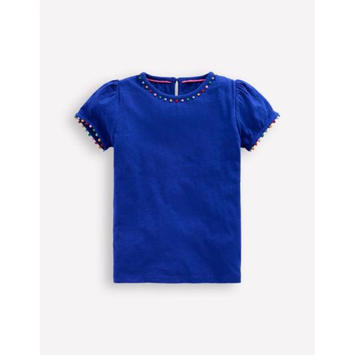 T-Shirt Ali À Manches Bouffantes Et Pompons-Bleu Vif