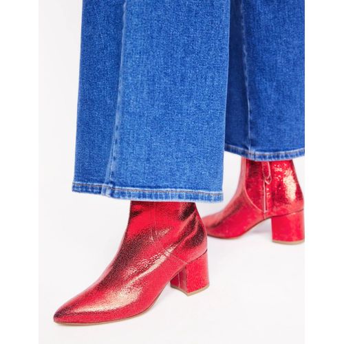 Bottines À Talons Carrés En Cuir-Cuir Rouge Métallisé - 37